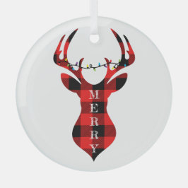 Merry Red Kariert Rentier Silhouette Circle Glass Ornament Aus Glas