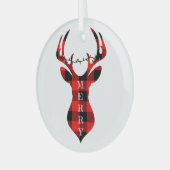 Merry Red Kariert Rentier Silhouette Circle Glass Ornament Aus Glas (Vorderseite links)