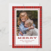 Merry Red Kariert Single Foto Feiertagskarte (Vorderseite)