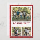 Merry Red Kariert Three Foto Weihnachten (Vorderseite)