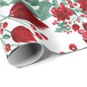 Merry Red Poinsettia Blume Ivy Blätter Wasserfarbe Geschenkpapier (Rolleneckpunkt)