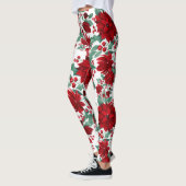 Merry Red Poinsettia Blume Ivy Blätter Wasserfarbe Leggings (Links)