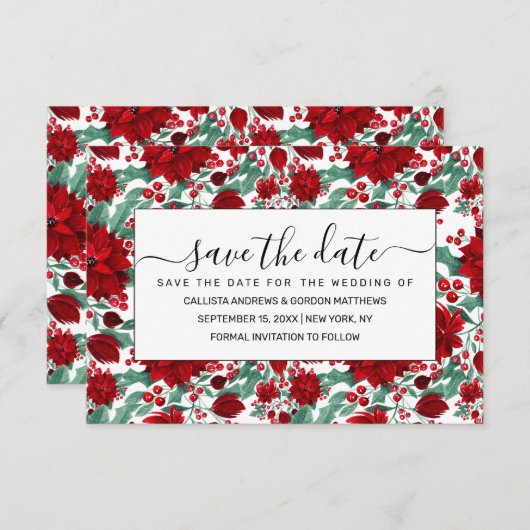 Merry Red Poinsettia Blume Ivy Blätter Wasserfarbe Save The Date (Vorne/Hinten)