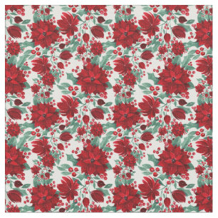 Merry Red Poinsettia Blume Ivy Blätter Wasserfarbe Stoff