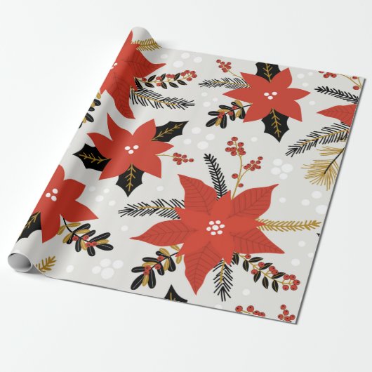 Merry Red Poinsettia Weihnachtsgeschenk Geschenkpapier (Ungerollt)