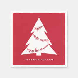 Merry Red White Christmas Tree Name Holiday Party Serviette