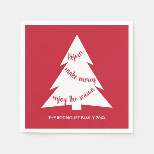 Merry Red White Christmas Tree Name Holiday Party Serviette (Vorderseite)