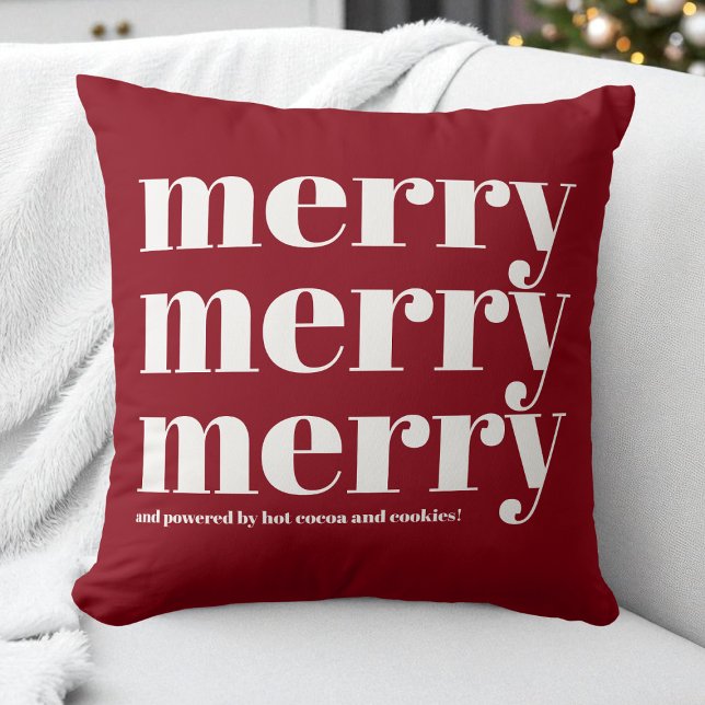Merry Red White Typografy Spaß Weihnachten Kissen (Merry Red White Typography Fun Christmas Throw Pillow)