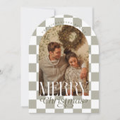 Merry Retro Checkerboard Arch Foto Holiday Card Einladung (Vorderseite)
