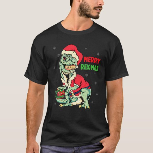 Merry Rexmas Rawr T Rex Christmas Dinosaur Santa R T-Shirt (Vorderseite)