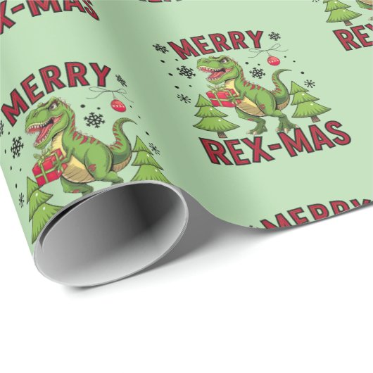 Merry Rexmas Weihnachtsmuster - Festive Dinosaurie Geschenkpapier (Rolleneckpunkt)