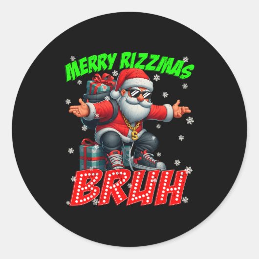 Merry Rizzmas Bruh Graphic Santa Pjs Christmas Xma Runder Aufkleber (Vorderseite)