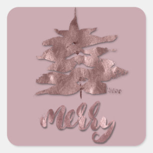Merry Rose Gold Mauve Weihnachtsbaum Metallic Copp Quadratischer Aufkleber
