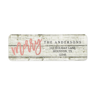 Merry Rose Gold Rustic Glam Wood Holiday Labels