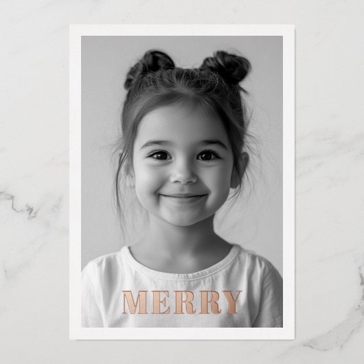 Merry Rose Gold Weihnachtskarten | Eleganter Urlau Folieneinladung (Vorderseite)