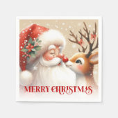Merry Santa and Rudolph Christmas Napkins Dinner Serviette (Vorderseite)