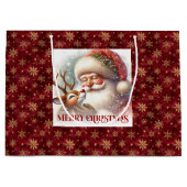 Merry Santa Claus and Rudolph Christmas Gift Bag Große Geschenktüte (Vorderseite)