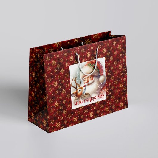 Merry Santa Claus and Rudolph Christmas Gift Bag Große Geschenktüte