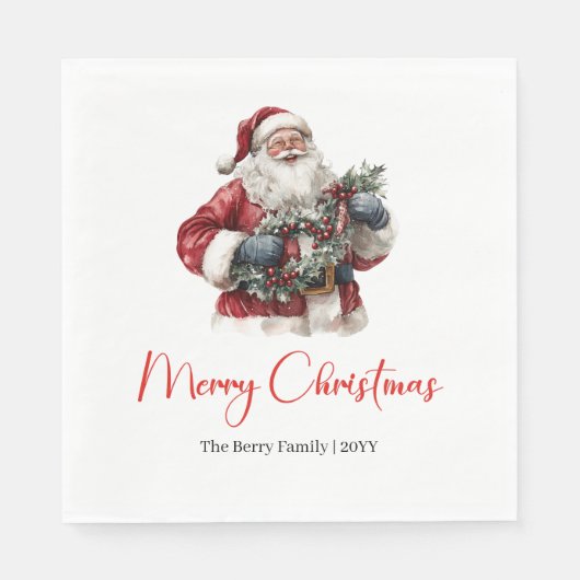 Merry Santa Claus Custom Editable Christmas Napkin Serviette (Vorderseite)