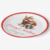 Merry Santa Claus Custom Name Editable Party Plate Pappteller (Schrägansicht)