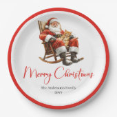 Merry Santa Claus Custom Name Editable Party Plate Pappteller (Vorderseite)