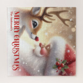 Merry Santa Claus Rudolph Personalized Kids Gift Puzzle (Horizontal)