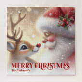 Merry Santa Claus Rudolph Personalized Kids Gift Puzzle (Vertikal)