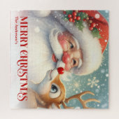 Merry Santa Claus Rudolph Personalized Kids Gift Puzzle (Horizontal)