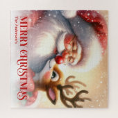 Merry Santa Claus Rudolph Personalized Kids Holida Puzzle (Horizontal)