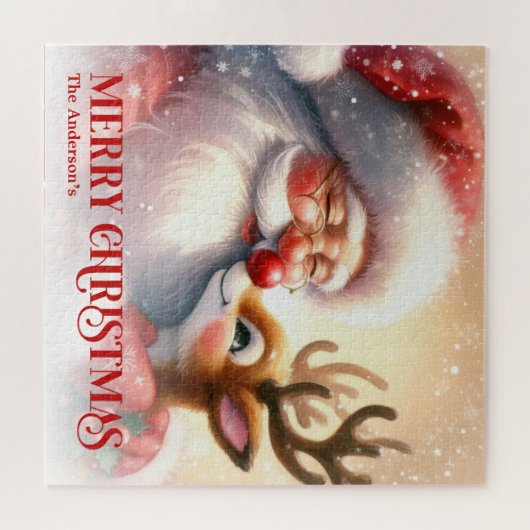 Merry Santa Claus Rudolph Personalized Kids Holida Puzzle (Horizontal)