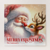 Merry Santa Claus Rudolph Personalized Kids Holida Puzzle (Vertikal)