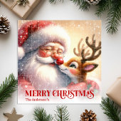 Merry Santa Claus Rudolph Personalized Kids Holida Puzzle