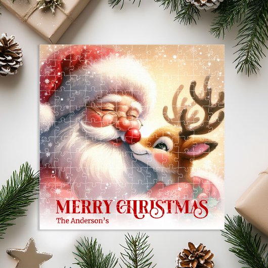 Merry Santa Claus Rudolph Personalized Kids Holida Puzzle