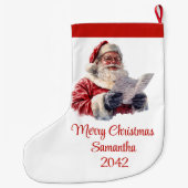 Merry Santa Claus Rustic Custom Name Editable  Großer Weihnachtsstrumpf (Rückseite)