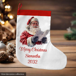 Merry Santa Claus Rustic Custom Name Editable  Großer Weihnachtsstrumpf