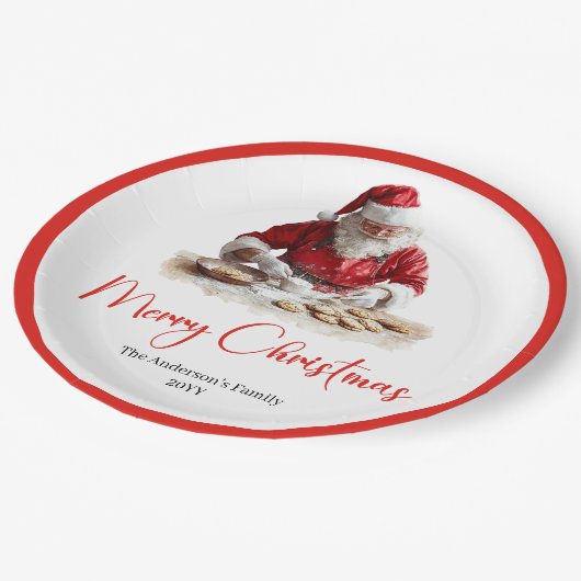Merry Santa Claus Rustic Custom Name Editable  Pappteller (Schrägansicht)