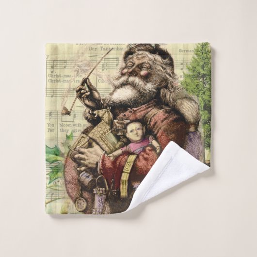 Merry Santa Claus Tree Classic Illustration Badhandtuch Set (Waschlappen)