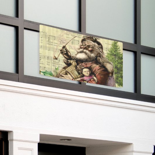 Merry Santa Claus Tree Classic Illustration Banner (Äußeres Gebäude)