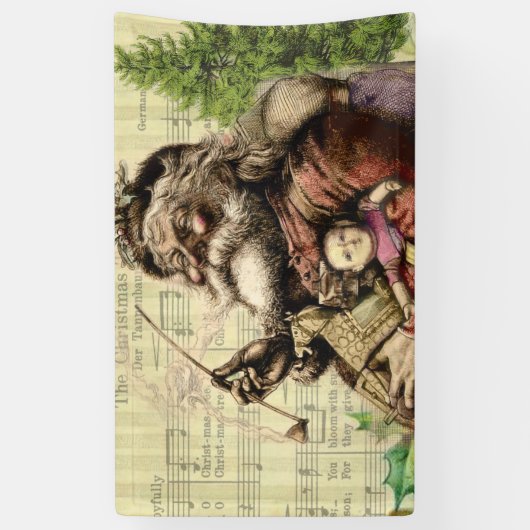 Merry Santa Claus Tree Classic Illustration Banner (Vertikal)