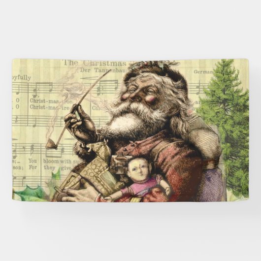 Merry Santa Claus Tree Classic Illustration Banner (Horizontal)