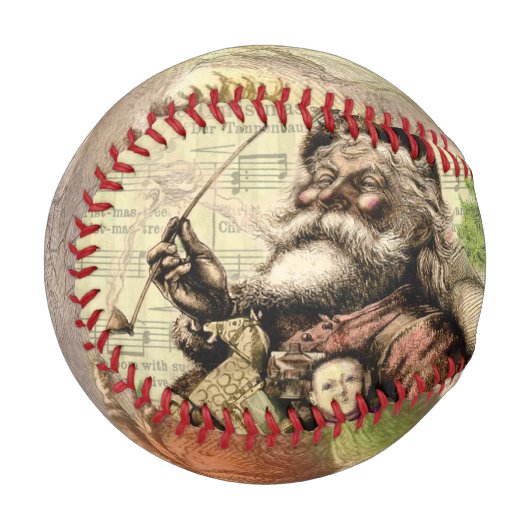 Merry Santa Claus Tree Classic Illustration Baseball (Vorderseite Links)