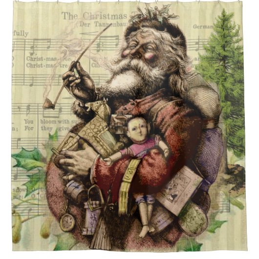 Merry Santa Claus Tree Classic Illustration Duschvorhang (Vorderseite)