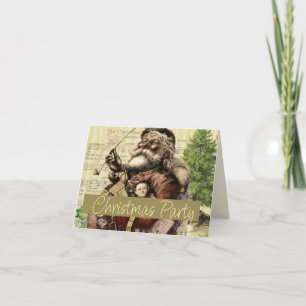 Merry Santa Claus Tree Classic Illustration Einladung