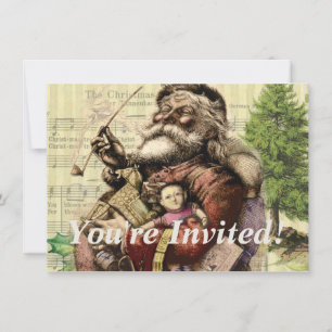 Merry Santa Claus Tree Classic Illustration Einladung