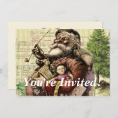 Merry Santa Claus Tree Classic Illustration Einladung (Vorne/Hinten)