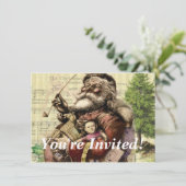 Merry Santa Claus Tree Classic Illustration Einladung (Stehend Vorderseite)
