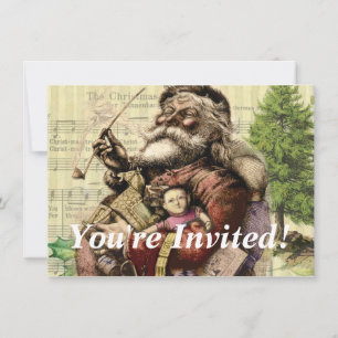 Merry Santa Claus Tree Classic Illustration Einladung