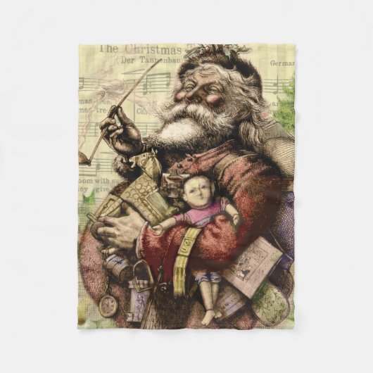 Merry Santa Claus Tree Classic Illustration Fleecedecke (Vorderseite)