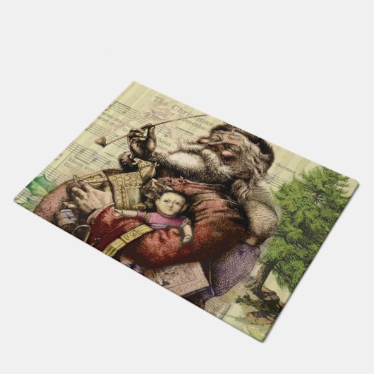 Merry Santa Claus Tree Classic Illustration Fußmatte (Schrägansicht)