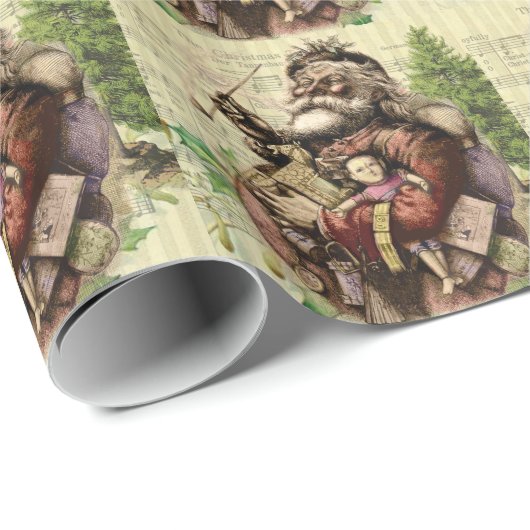 Merry Santa Claus Tree Classic Illustration Geschenkpapier (Rolleneckpunkt)